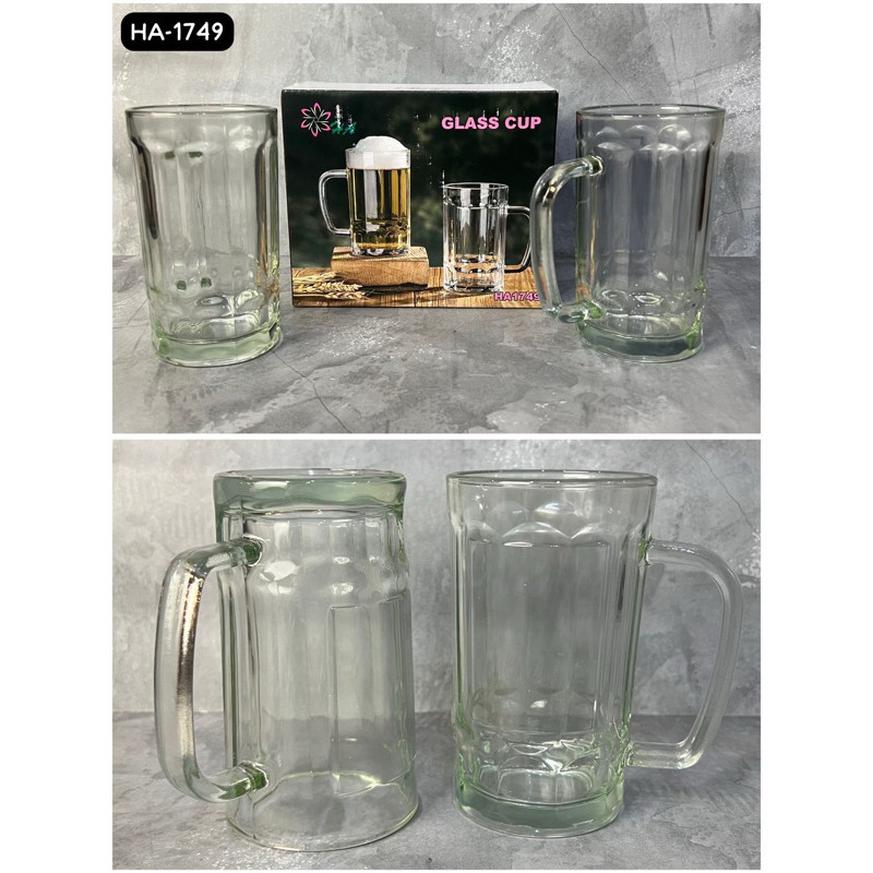 (PAP) GELAS CANGKIR BIR 350ml / GELAS KACA Besar TEBAL / GELAS minum BENING jumbo isi 2pcs