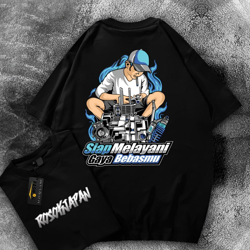 Kaos Pria Distro " MEKANIK ROSOK " JAPAN Original Murah Motif Siap Melayani Gaya Bebasmu | kaos raci