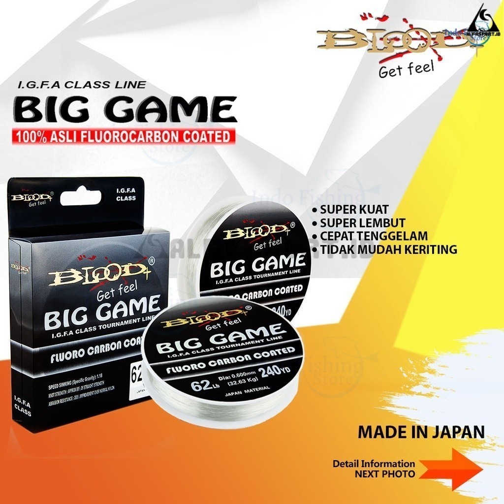 AlfaSport.id Indofishing SENAR PANCING FLUOROCARBON BLOOD BIG GAME  FISHING LINE JAPAN Blood-X Alat 