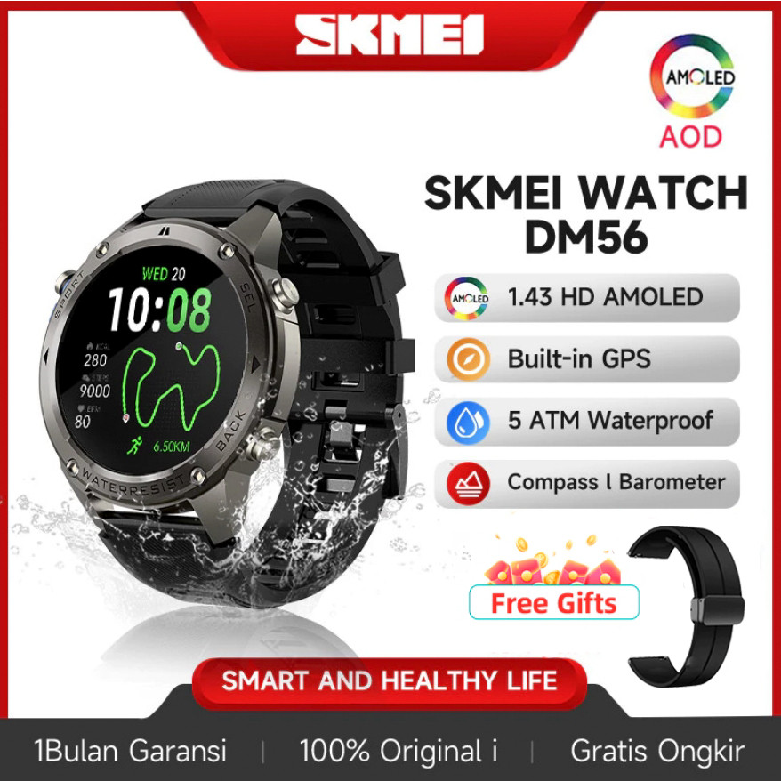 skmei smartwatch dm56 gps Map 5ATM tahan air Smartwatch AMOLED Layar Altitude Air Pressure 170+ Mode