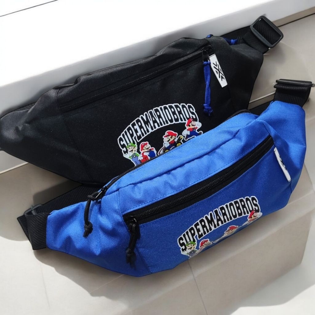 Abdullahbag - Paket Combo Tas Pinggang Anak Laki - Laki Karakter Mariobros Plus Topi Keren