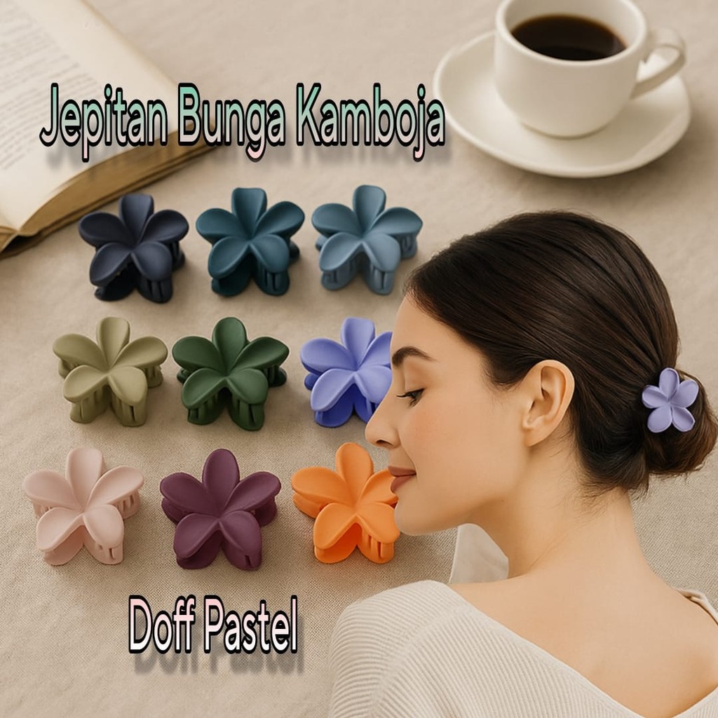 Jedai Rambut Bunga Kamboja Doff Pastel 7 cm Jepitan Aksesoris Rambut