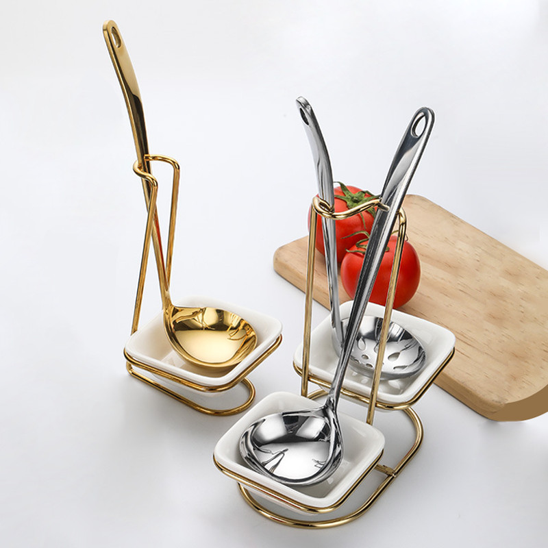 Stainless Steel Ladle Soup Holder Soup ladle stainless Spoon Holder Dengan Mangkuk Keramik