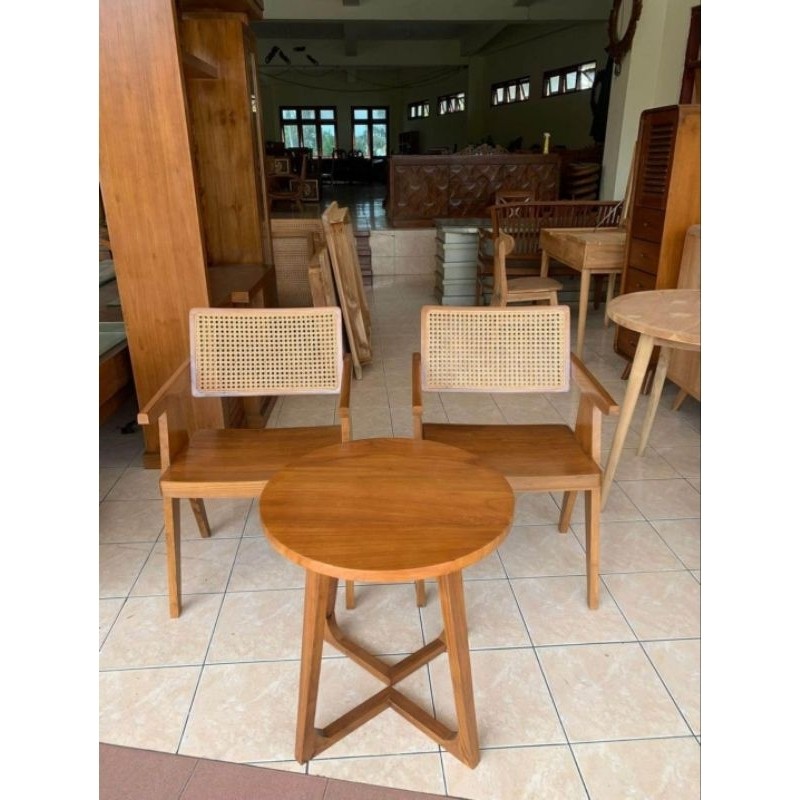 kursi meja teras minimalis rotan kayu jati