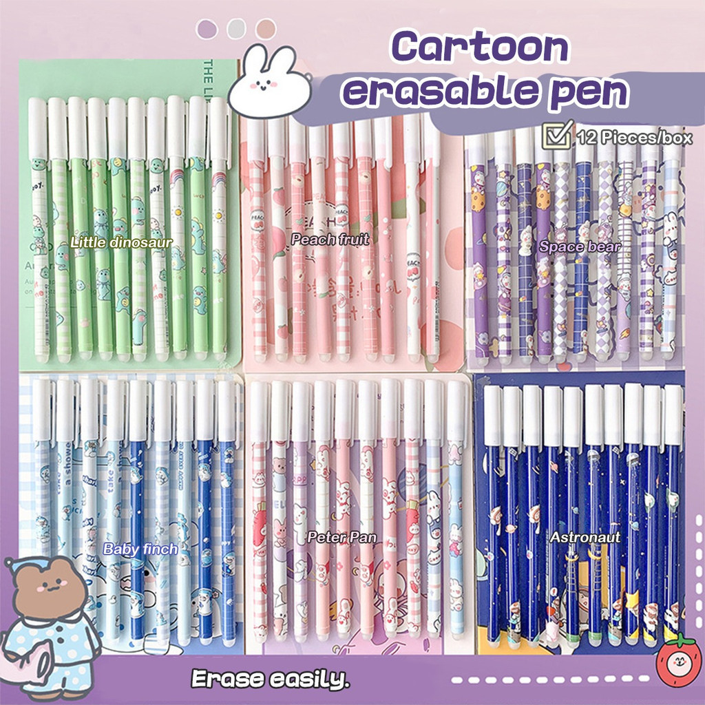 

D3W! [DOTDING] 12 Pulpen Karter Terbaik 0.5mm Tinta Hitam Panas Hapus Desain Kartun Unik Cocok Untuk