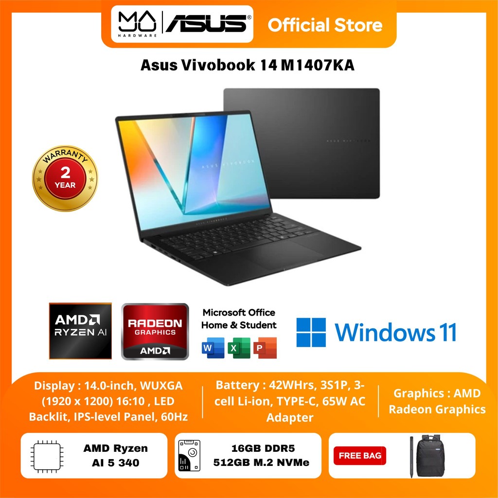 Laptop ASUS M1407KA VIPS5151M VIPS5152M VIPS5153M Ryzen AI 5 340 RAM 16GB/512GB SSD
