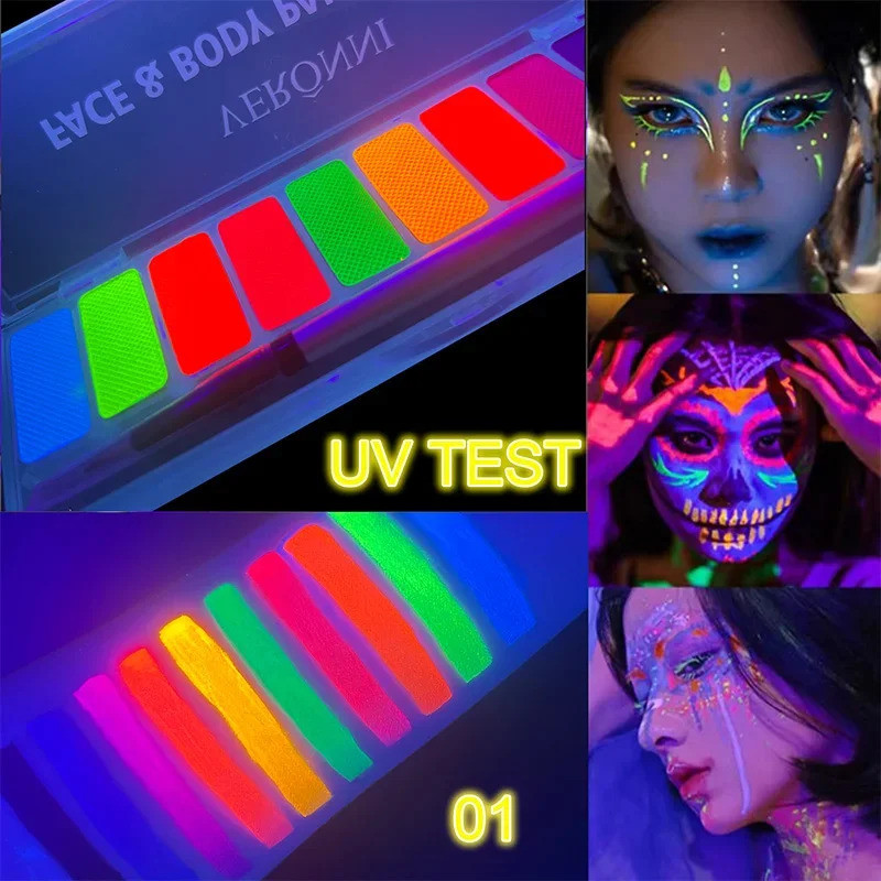 10 Warna Cat Minyak Neon Fluorescent Bersinar untuk Wajah dan Tubuh Lukisan Minyak Uv Glow Pesta Hal