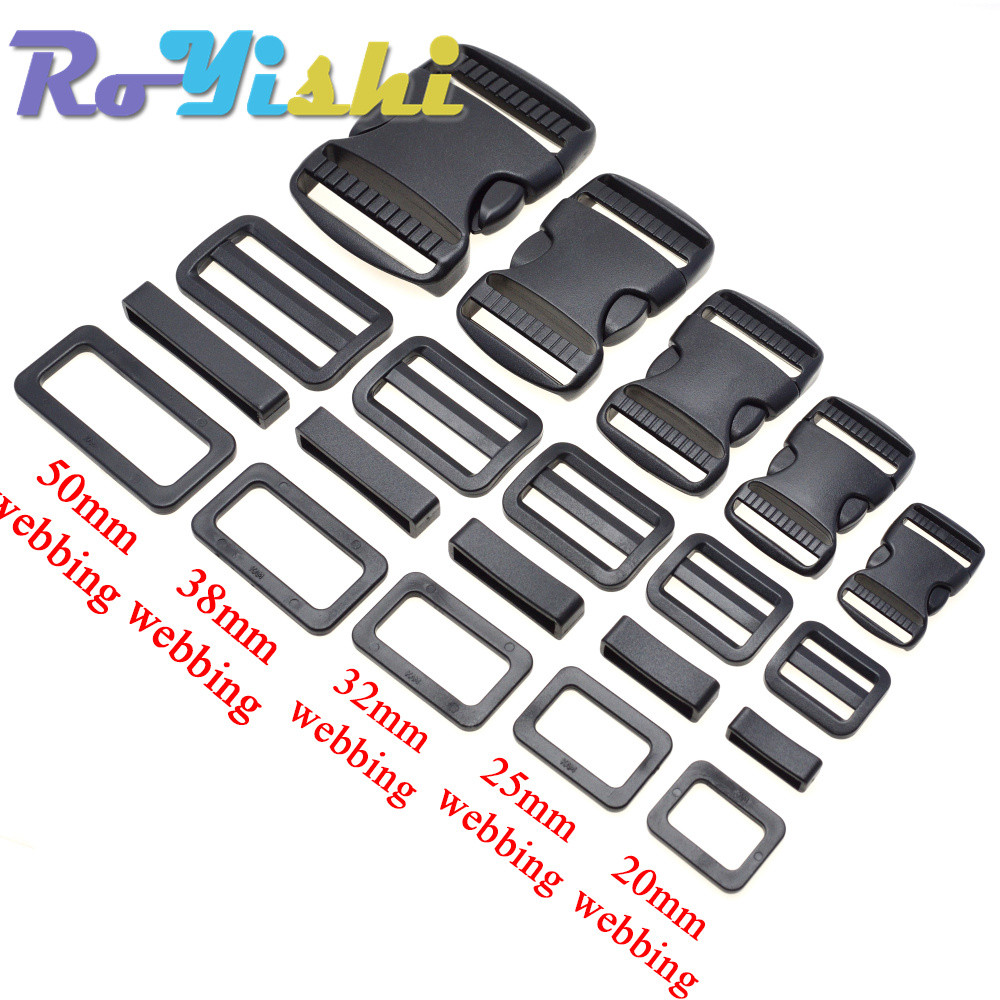 

1 Set 20mm 25mm 30mm 38mm 50mm Plastic Slider Adjustable Rectangle Ring Belt Loop Curved Side Release Buckles For Paracord