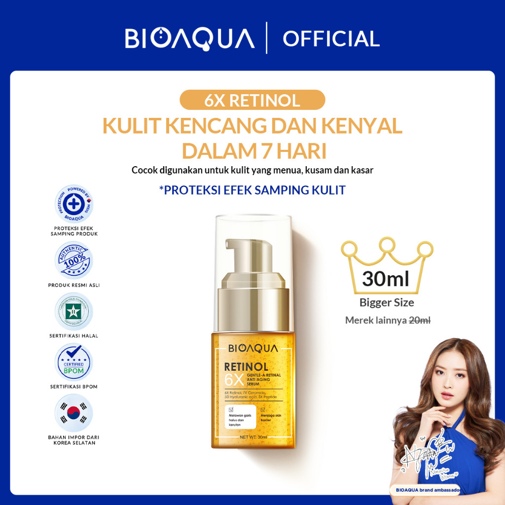 BIOAQUA 6X Gentle-A Retinol Serum Wajah Anti Aging Essence 30ml Dark Spot Serum Brightening untuk Fl