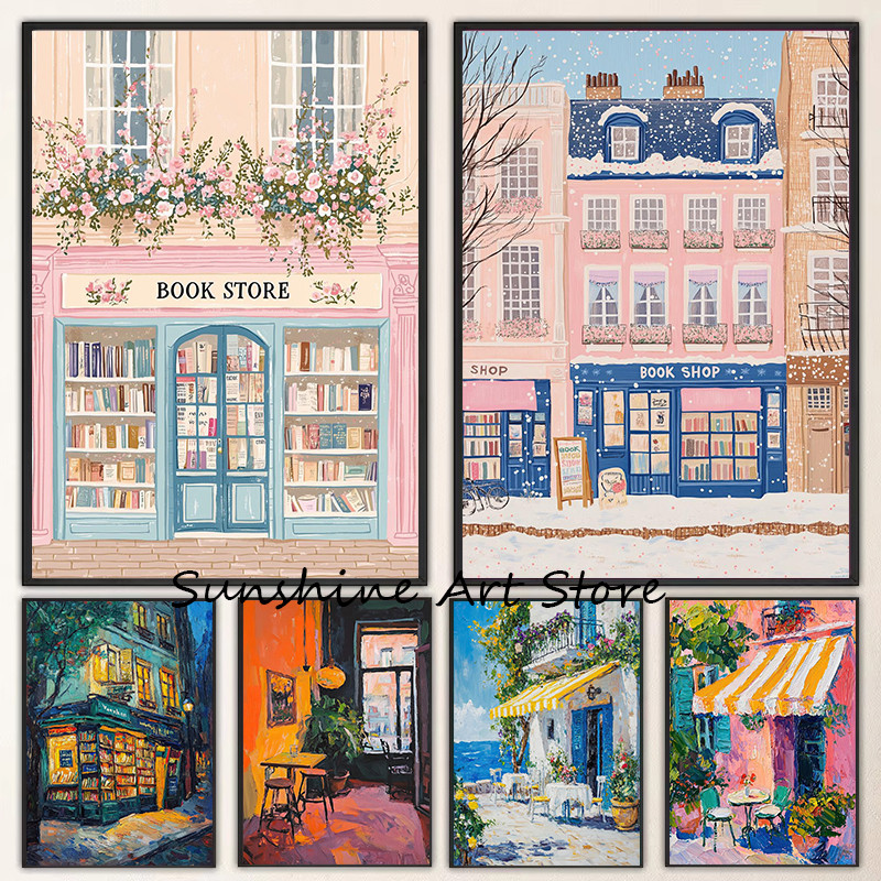 

Flower Shop Floral Bookstores Cafe Cozy Coffee Shops Nightclub Vintage Painting Poster Canvas Painting Wall Pictures Home Decor