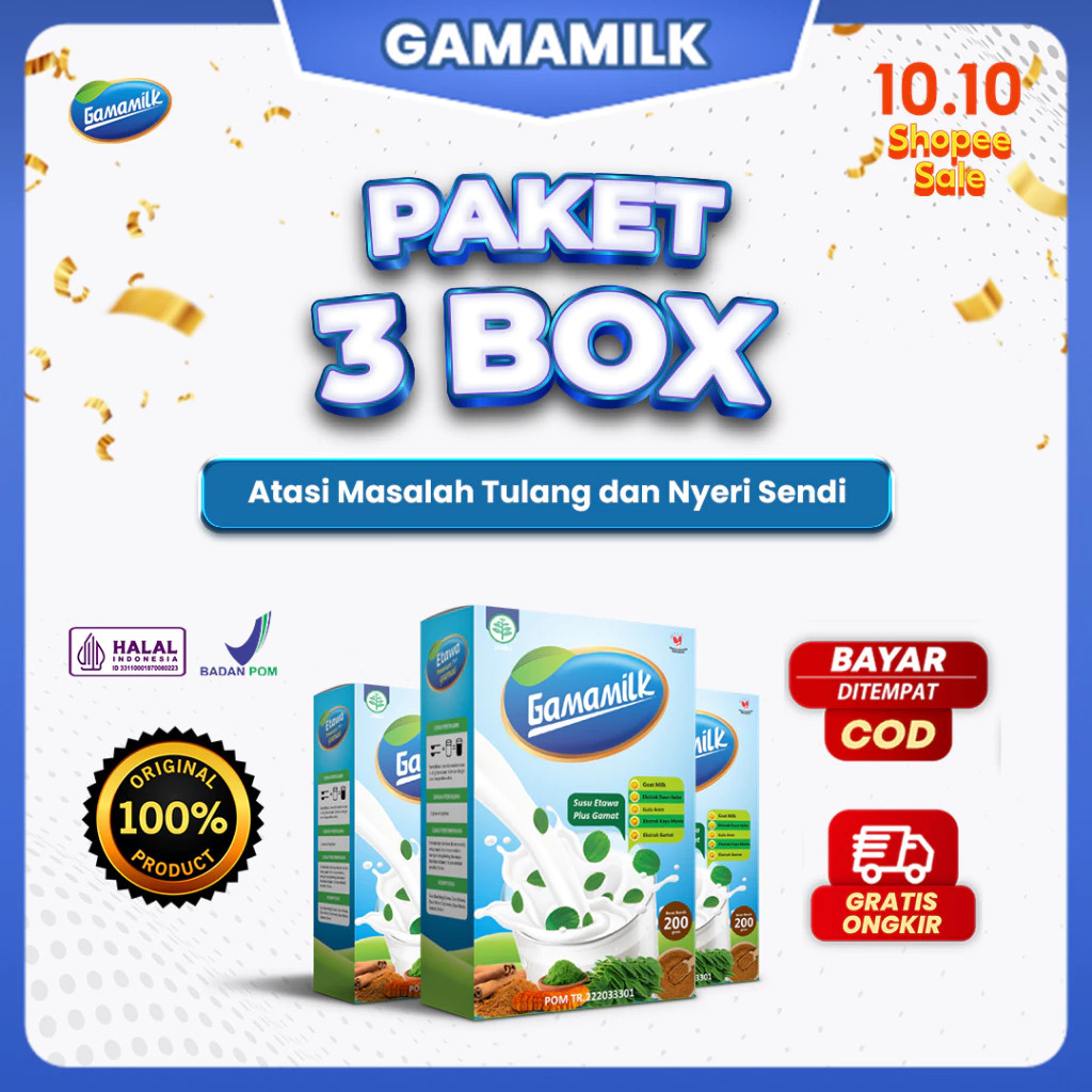 

PAKET 3 BOX Gamamilk - Susu Etawa Meredakan Masalah Nyeri Sendi, Tulang, Rematik dan Asam Urat