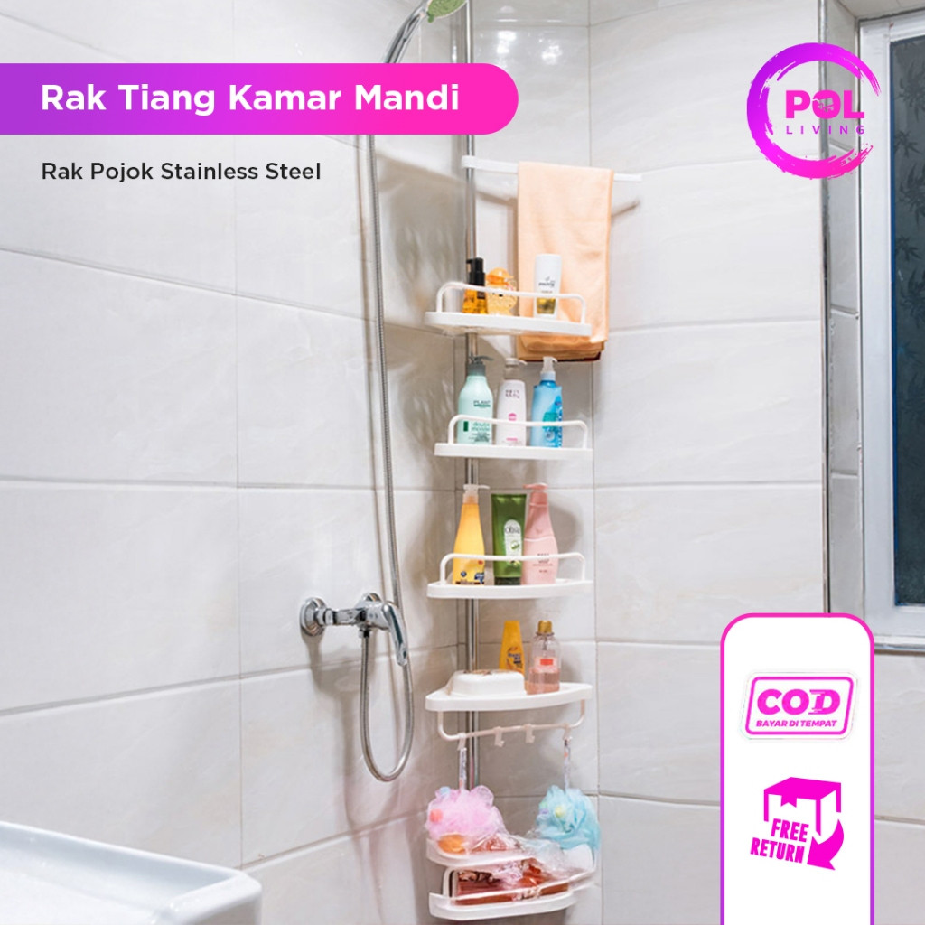 POL - Rak Sudut Tiang Kamar Mandi Plastik