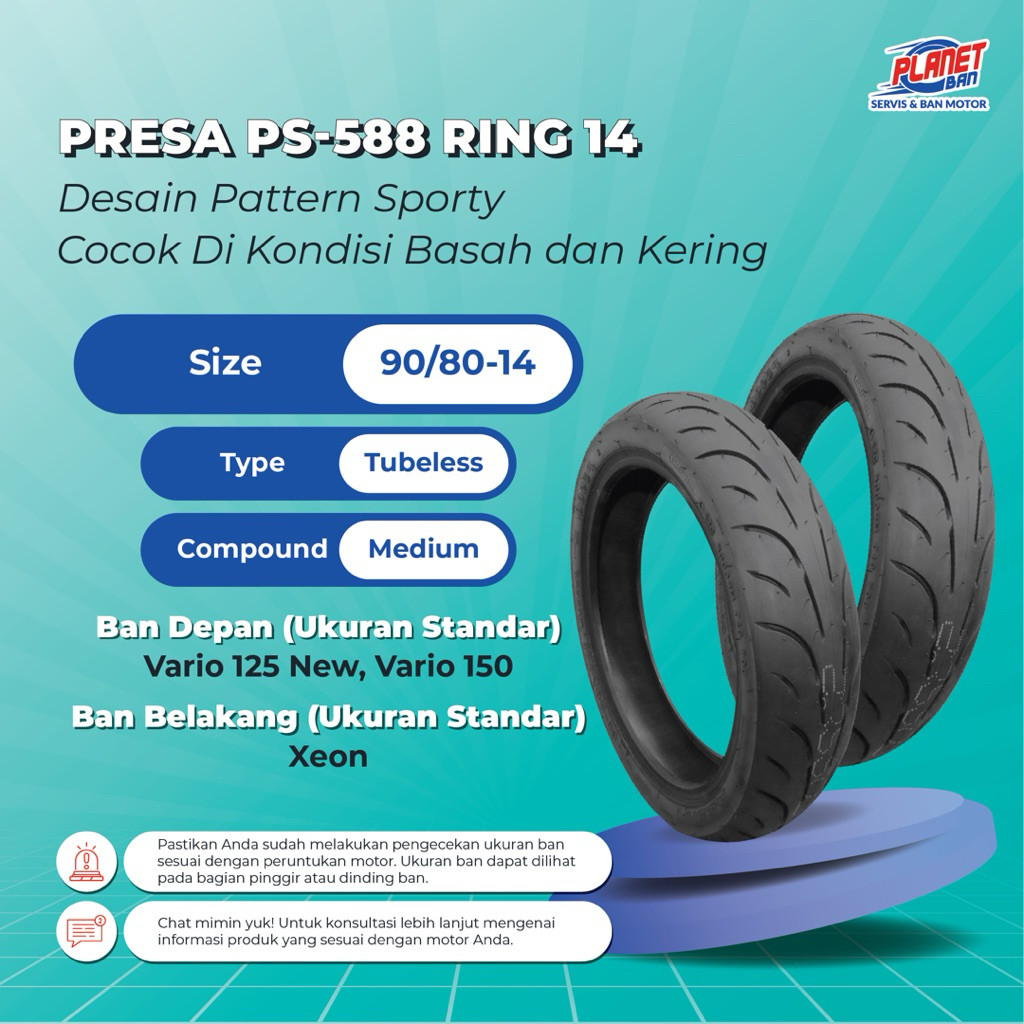 Ban Motor Ring 14 - 90/80 Presa PS-588 (Ban Motor Vario 125 New, Vario 150, Xeon)