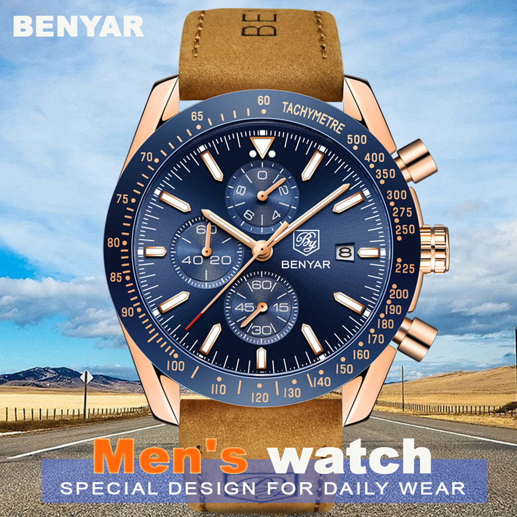 BENYAR Men's Watch Brand Luxury Silicone Strap Waterproof Sports Quartz Chronograph Military Watch M