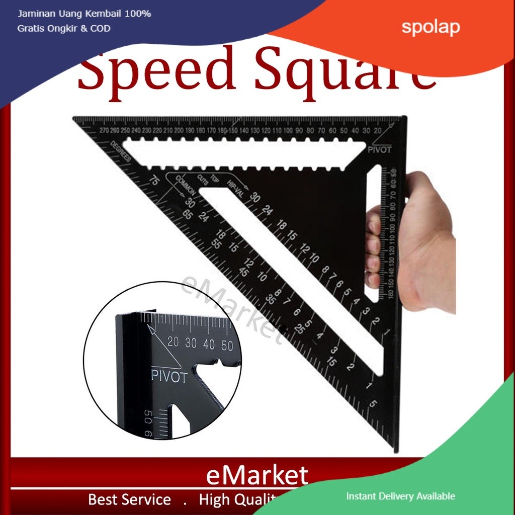 

Speed Square Aluminium / Penggaris Siku Sudut Segitiga / Right Angle Kayu JunDW