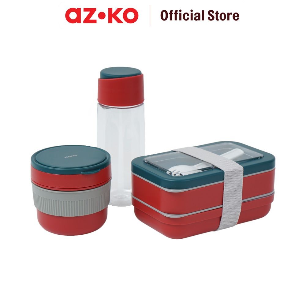 AZKO Kris Baggie Set Kotak Makan - Merah Kids Bento Lunch Kit Set Kotak Makan Dan Botol Minum Bpa Fr