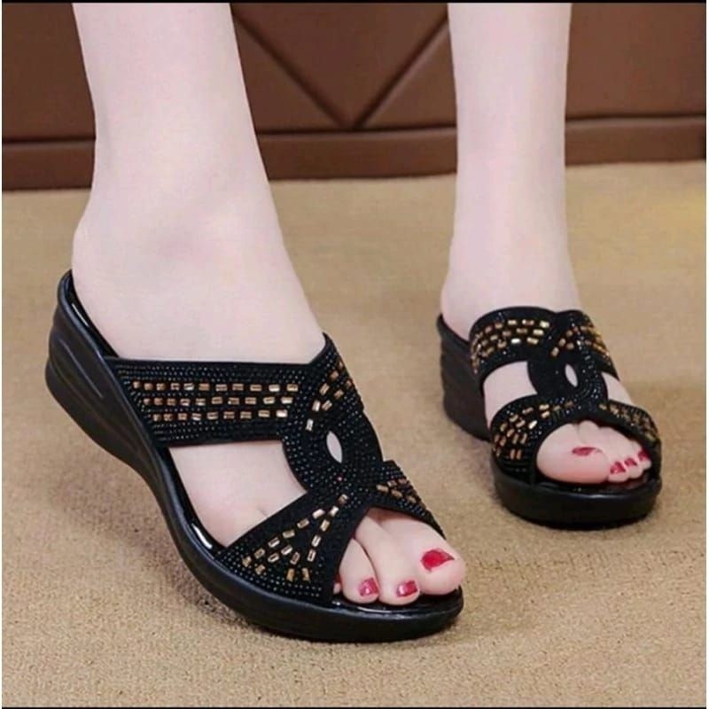 PROMO Sandal Wedges Wanita Terbaru 2024 Sandal Pesta Wanita Elegan Empuk Sandal Wanita Kekinian 2024