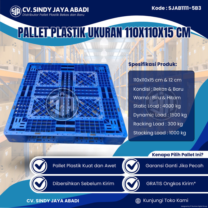 

Pallet Plastik Bekas Ukuran 110x110x15 cm - SJAB1111-5B3 / Pallet Plastik Warna Biru / Pallet Plastik Jaring/type rabbit
