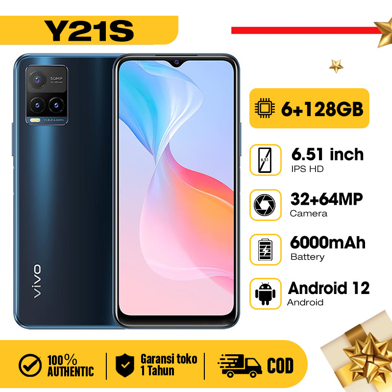 HP murah Y21S Ram 6+128GB layar 6.51 inci terbaru asli ori 2024 handphone murah Dual SIM untuk jarin