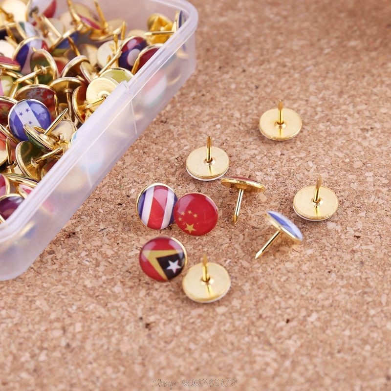 

100pcs/box Map Tacks National Flag Glue Thumbtack Push Pins Notice Board Markers Office Supply N02 20 Dropship