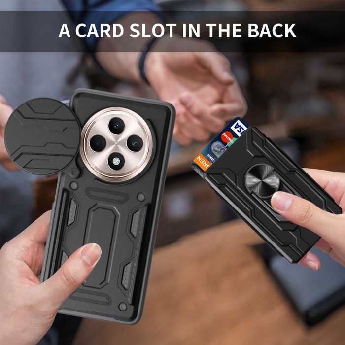 OPPO Reno 12F 4G - 5G - CardX Flip Lens Card Ring Army Military Armor Case Shockproof