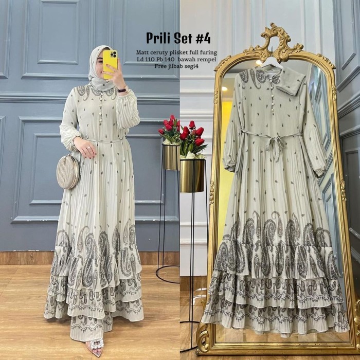 Busana Muslim Wanita Modern Modis Trendy Bahan Berkualitas Bagus /Baju Gamis Wanita Muslim Prili Set