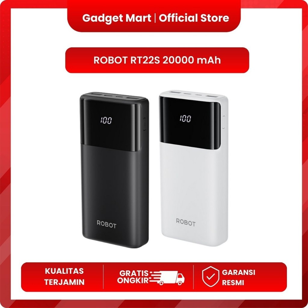 Robot RT22S Powerbank Fast Charging 20000mAh 15W 3 Port Output with LED New RT22