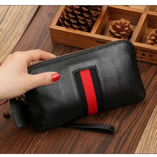 Dompet kulit wanita panjang asli kulit dompet wanita tas tangan wanita - Hitam /New Update 2025