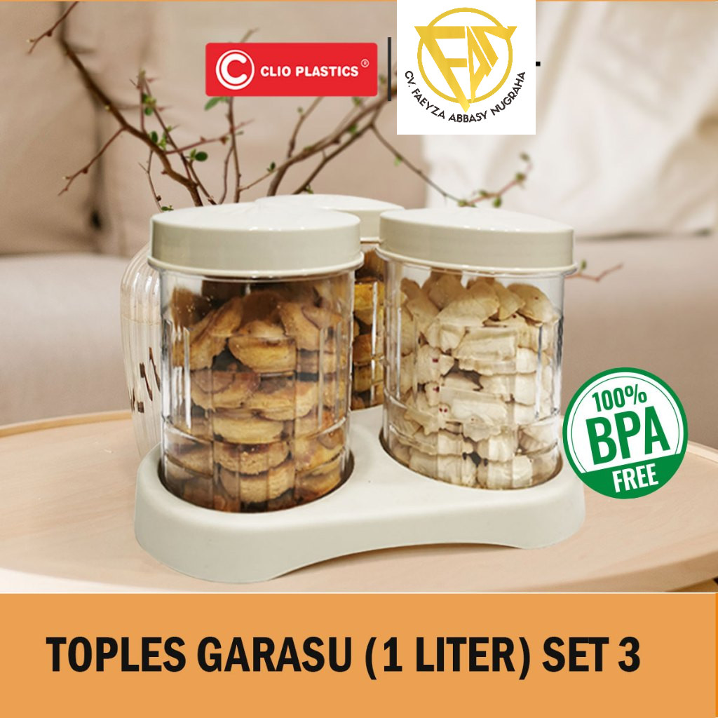 BEST PROMO Toples Garasu 1L Set3 - Toples kue kering lebaran plastik - toples kacang kacangan lebara