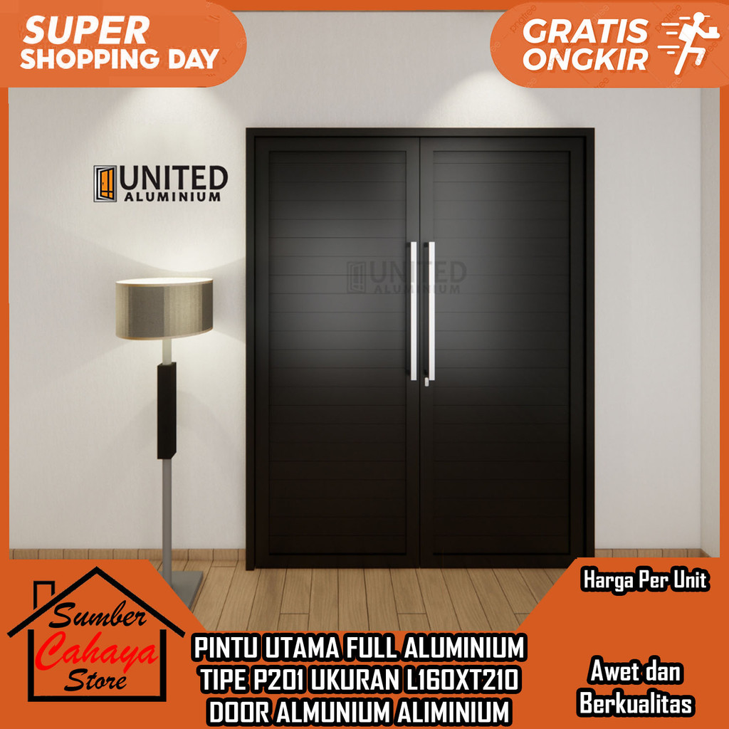 United Aluminium Co Id Pintu Aluminium Double Daun Tipe P201 Hitam Cokelat Putih Silver Ukuran L160 