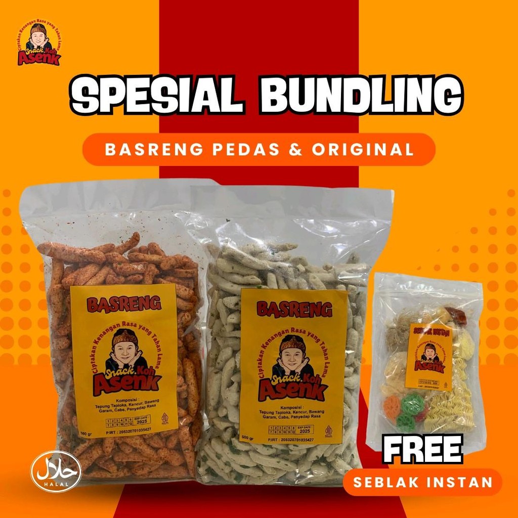 

(Buy 1 Get 1) Basreng Pedas Gratis Basreng Ori juga Seblak Instan Snack Koh Asenk