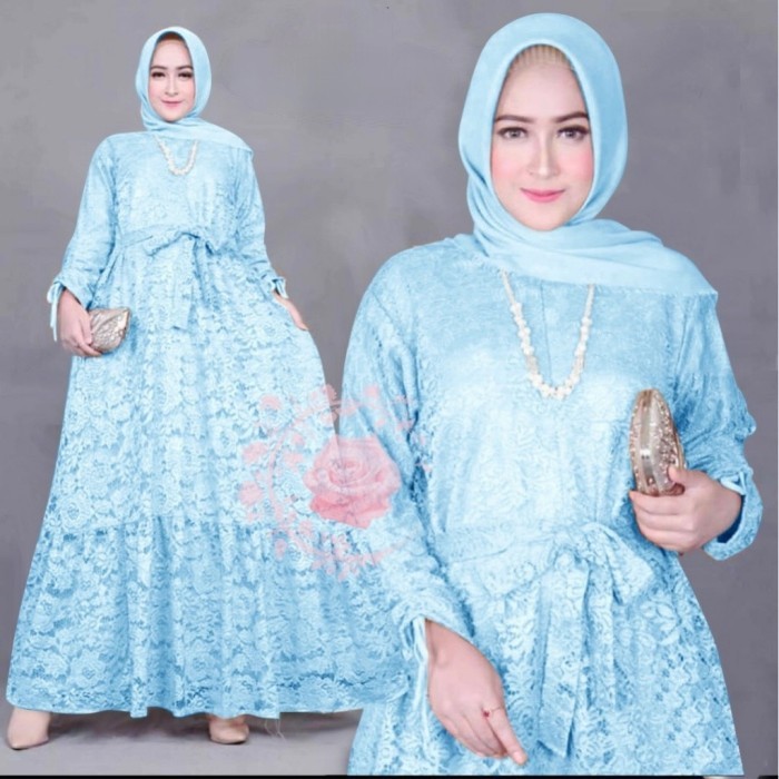 Gamis brukat XL marifa biru muda baju brokat cantik murah mar GB