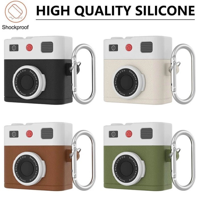 Retro Camera Silicone Case Airpods 4 with Keychain Apple Gen 2024 Gen4 Soft Casing Free Gantungan Ke