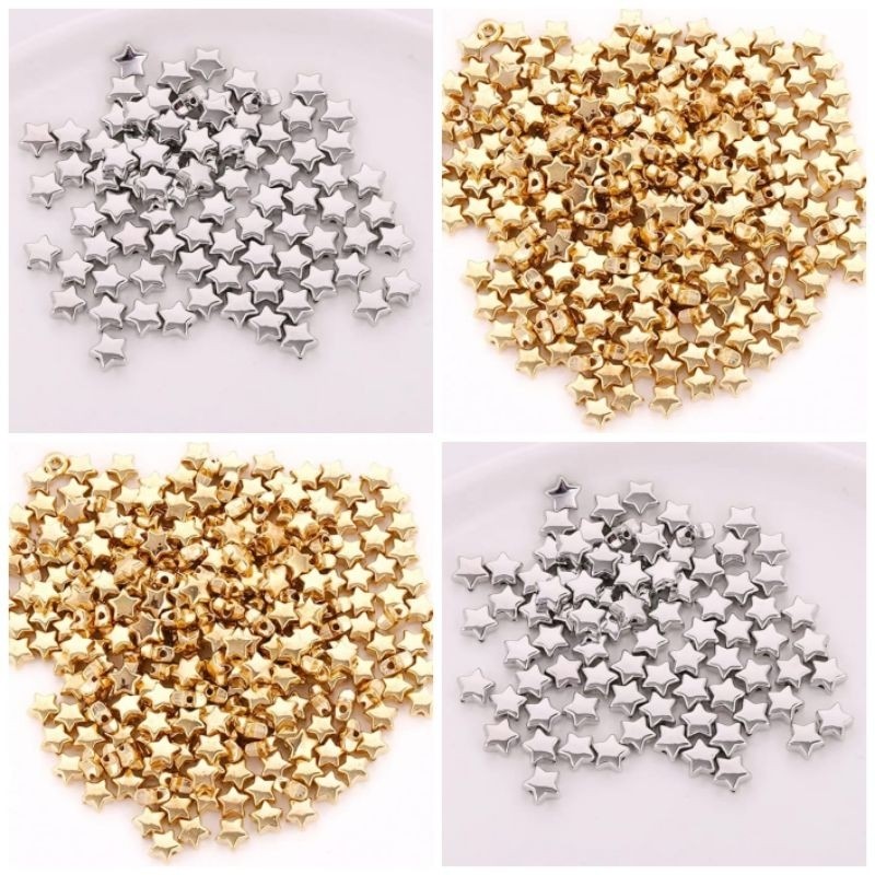 ( 10gram ) Manik Manik Mote Akrilik Bintang Silver Gold Bahan Kerajinan Tangan DIY