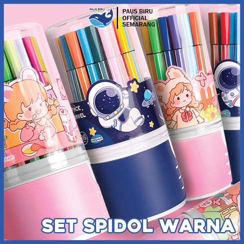 

Paus Biru - Spidol Warna Warni 1 Set Hexagonal Watercolor Marker Pen 12/24 Warna - Set Spidol Mewarnai Anak Lengkap
