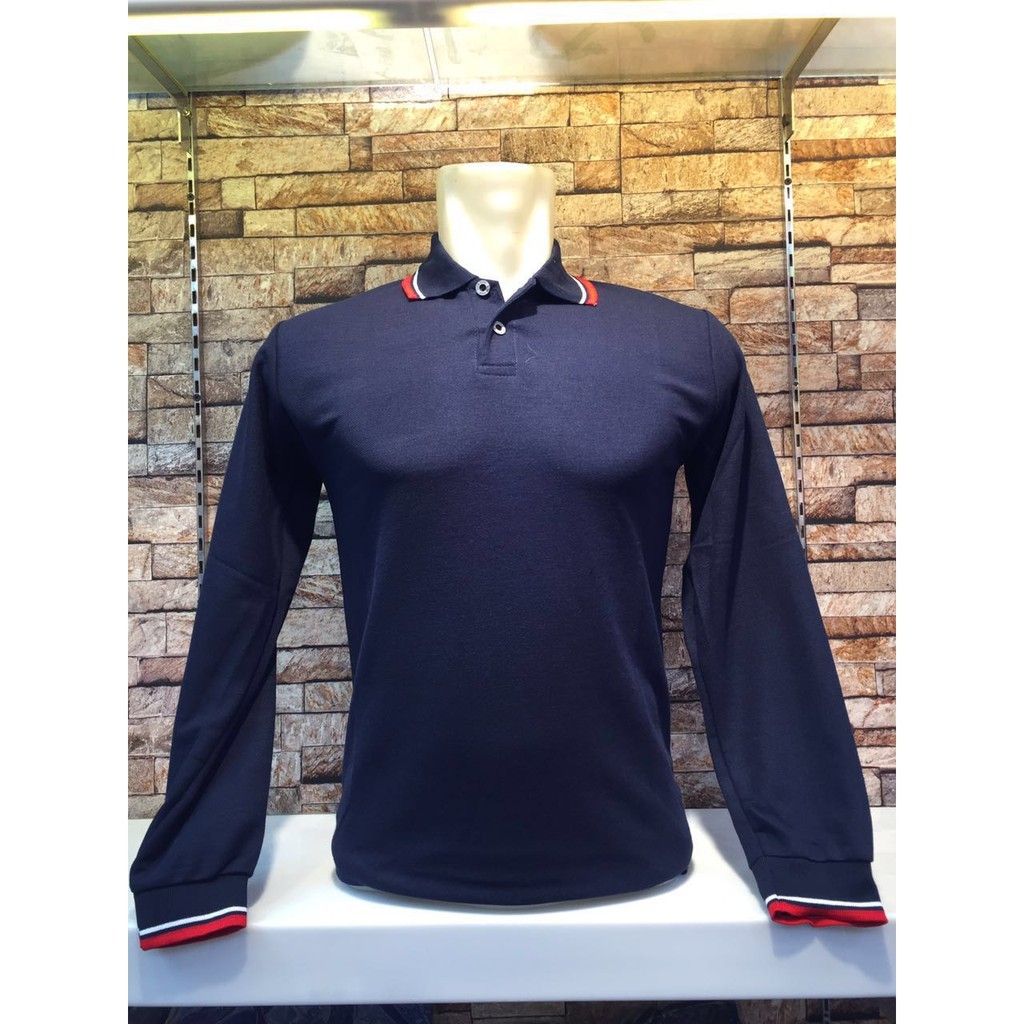 Kaos Polo Shirt Lengan Panjang NAVY - BIRU DONGKER / KAOS BERKERAH LENGAN PANJANG PRIA MURAH / Kerah