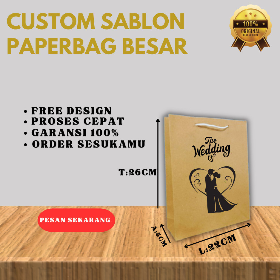 

[ECER] PAPER BAG CUSTOM BESAR / 21 X 25 X 5 / PAPERBAG SABLON PERNIKAHAN / PAPER BAG SOUVENIR