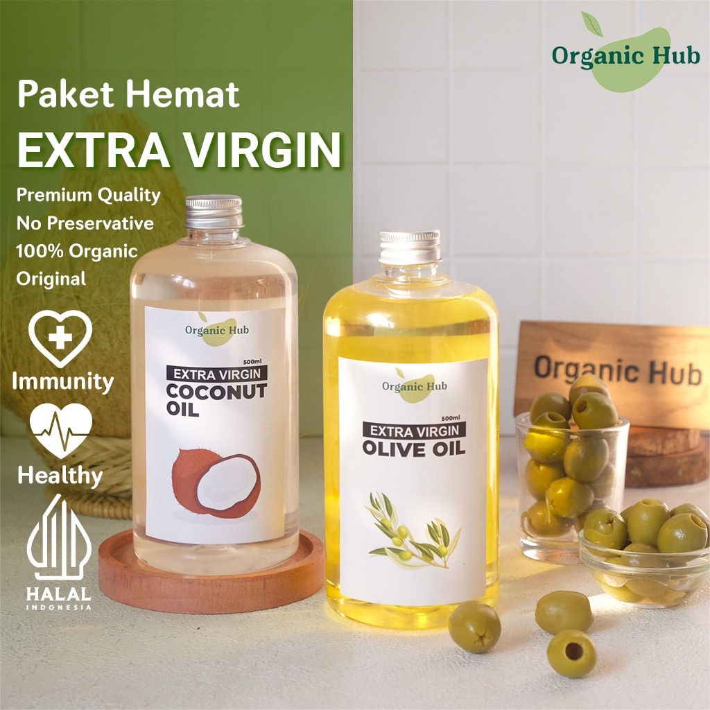 

Organic Hub Paket Hemat Minyak Zaitun Extra Virgin Olive Oil 500ml Minyak Kelapa Murni Extra Virgin Coconut Oil 500ml