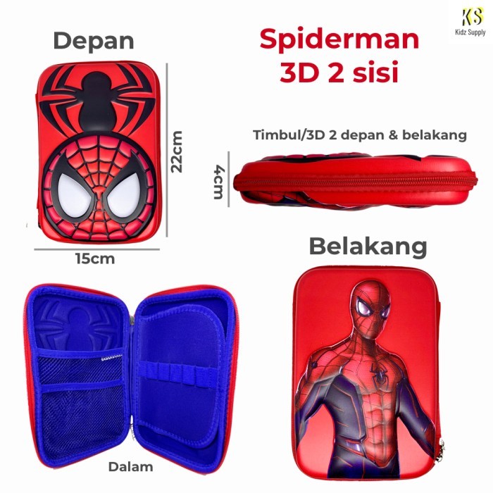 

TERBARU Tempat Kotak pensil hardcase smiggle anak laki karakter timbul 3D - Spiderman 2sisi