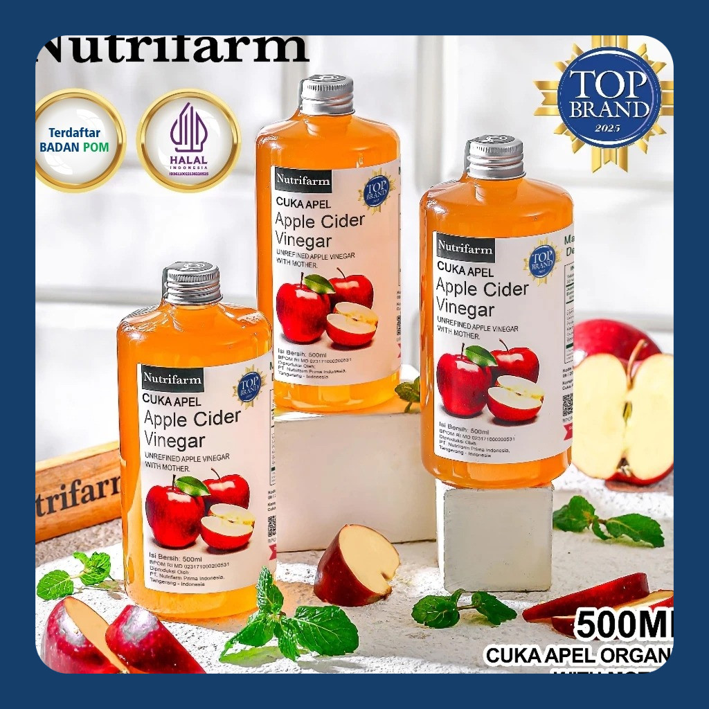 

CUKA APEL ORIGINAL ORGANIK 500 ML BUNDLE 3 PCS/APPLE CIDER VINEGAR WITH MOTHER/CUKA SARI APEL