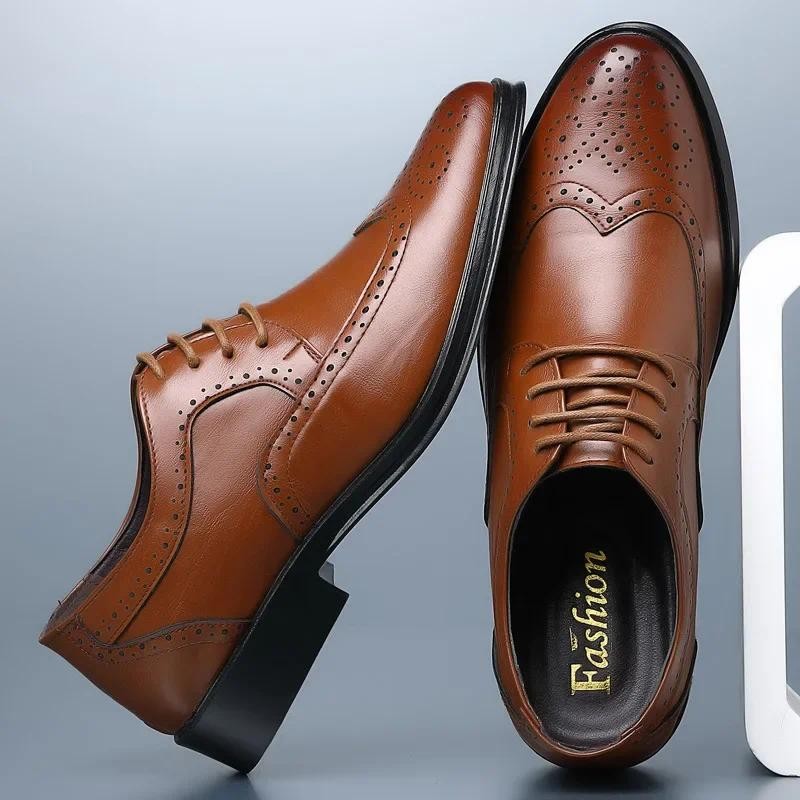 Oxford Shoes Genuine Calfskin Leather Brogue Dress Shoes Classic Business Formal Shoes Man Handcraft