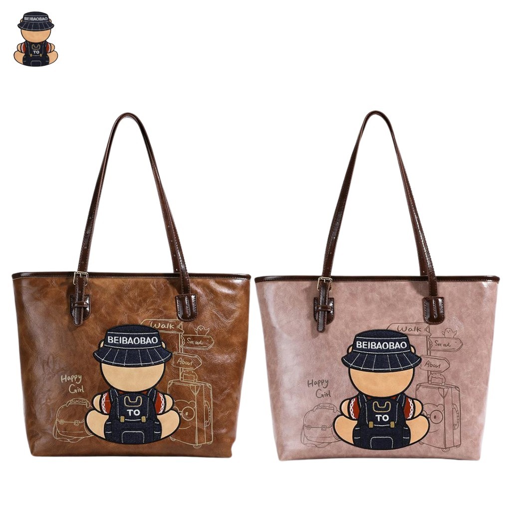 Tas Tote Wanita Premium Kulit Topi Happy Girl Fashion Beauty