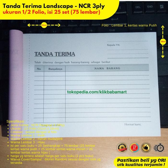 

TERLARIS! TANDA TERIMA BARANG 3PLY 1/2 FOLIO RANGKAP 3 PUTIH MERAH HIJAU