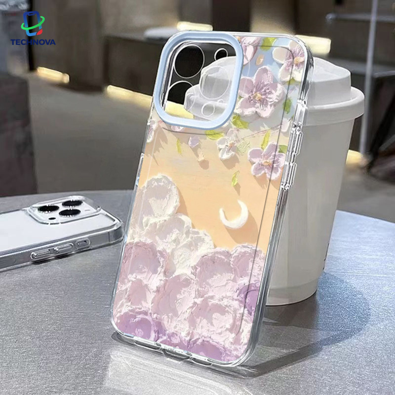 Casing IPhone Lukisan Minyak Bunga Persik Transparan Soft Case Fashion Cocok untuk iPhone 11 12 13 1