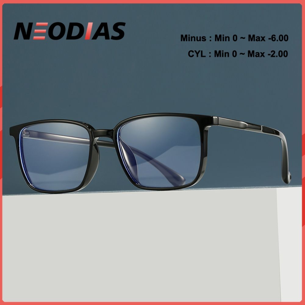 NeoDias Kacamata Minus Pria Fashion Square Frame Photocromic Anti Radiasi Blueray 2 in 1 UV400 Kaca 