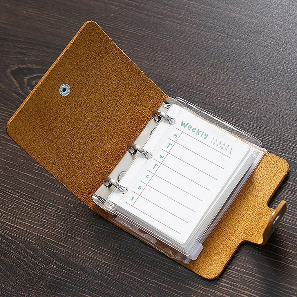 

Genuine Leather A9 Refillable Journal Writing Notebook, Portable Pocket Binder Planner Notepads for School Office Stationery