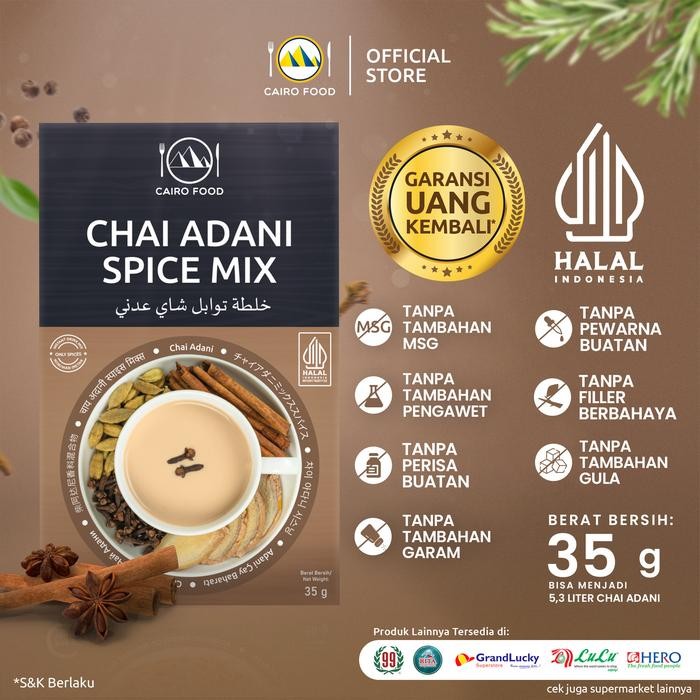 

Bubuk Chai Adani Spice Mix Sehat – Tanpa MSG, 100% Rempah Murni | Cairo Food