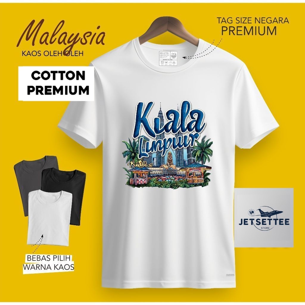 KAOS OLEH OLEH MALAYSIA KUALA LUMPUR PENANG LANGKAWI PAKAI TAG LABEL MALAYSIA ASLI. BAJU SOUVENIR PR