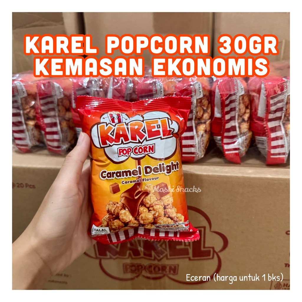 

Popcorn Karel Caramel Delight 30gr Kemasan Ekonomis Halal / Popcorn Caramele / Karel Popcorn For Kids
