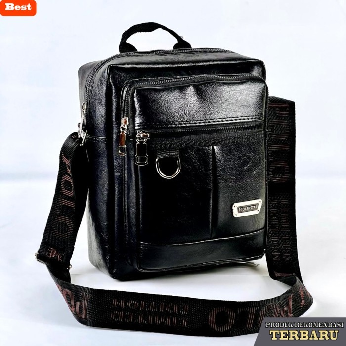 tas selempang wanita shopee Tas Selempang Kulit PU Polo Amstar 10" Tas Selempang Pria Wanita - Hitam